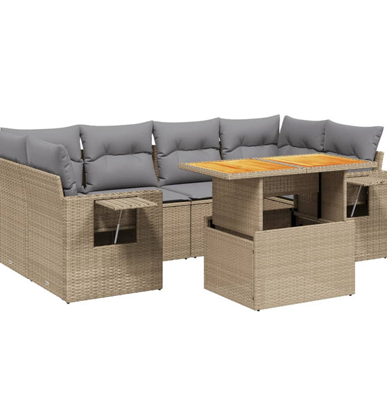 7-tlg. Garten-Sofagarnitur mit Kissen Beige Poly Rattan