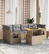 7-tlg. Garten-Sofagarnitur mit Kissen Beige Poly Rattan