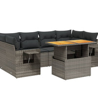 7-tlg. Garten-Sofagarnitur mit Kissen Grau Poly Rattan