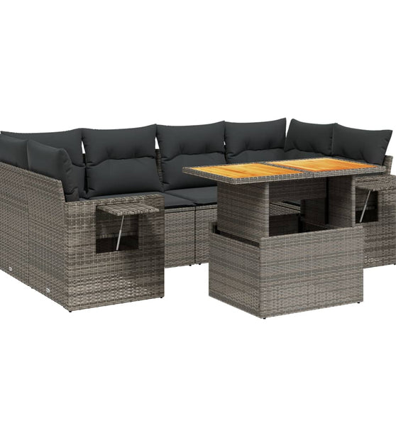 7-tlg. Garten-Sofagarnitur mit Kissen Grau Poly Rattan