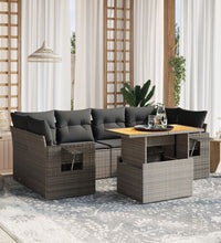 7-tlg. Garten-Sofagarnitur mit Kissen Grau Poly Rattan