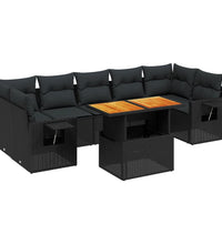 8-tlg. Garten-Sofagarnitur mit Kissen Schwarz Poly Rattan