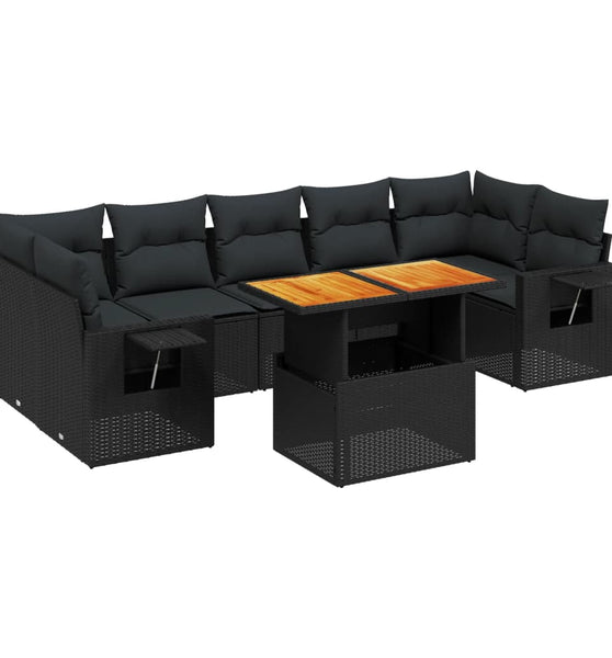 8-tlg. Garten-Sofagarnitur mit Kissen Schwarz Poly Rattan
