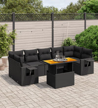 8-tlg. Garten-Sofagarnitur mit Kissen Schwarz Poly Rattan