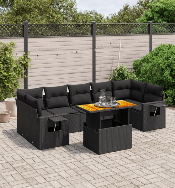 8-tlg. Garten-Sofagarnitur mit Kissen Schwarz Poly Rattan