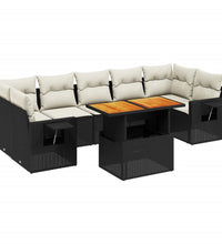 8-tlg. Garten-Sofagarnitur mit Kissen Schwarz Poly Rattan