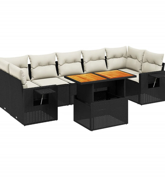 8-tlg. Garten-Sofagarnitur mit Kissen Schwarz Poly Rattan
