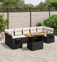 8-tlg. Garten-Sofagarnitur mit Kissen Schwarz Poly Rattan