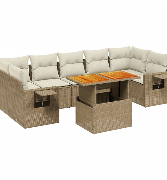 8-tlg. Garten-Sofagarnitur mit Kissen Beige Poly Rattan