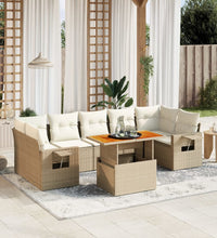 8-tlg. Garten-Sofagarnitur mit Kissen Beige Poly Rattan