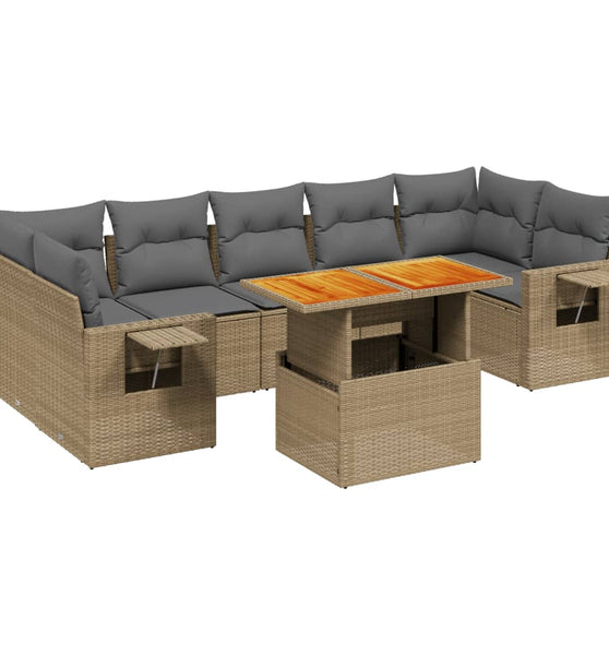8-tlg. Garten-Sofagarnitur mit Kissen Beige Poly Rattan