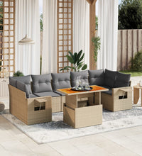 8-tlg. Garten-Sofagarnitur mit Kissen Beige Poly Rattan