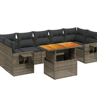 8-tlg. Garten-Sofagarnitur mit Kissen Grau Poly Rattan