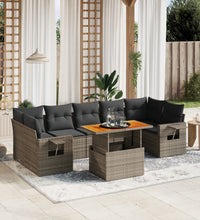 8-tlg. Garten-Sofagarnitur mit Kissen Grau Poly Rattan