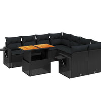 9-tlg. Garten-Sofagarnitur mit Kissen Schwarz Poly Rattan