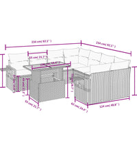 9-tlg. Garten-Sofagarnitur mit Kissen Schwarz Poly Rattan