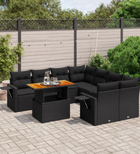9-tlg. Garten-Sofagarnitur mit Kissen Schwarz Poly Rattan