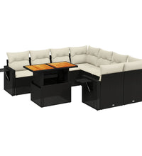 9-tlg. Garten-Sofagarnitur mit Kissen Schwarz Poly Rattan