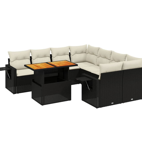 9-tlg. Garten-Sofagarnitur mit Kissen Schwarz Poly Rattan
