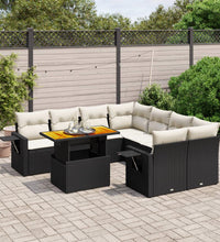 9-tlg. Garten-Sofagarnitur mit Kissen Schwarz Poly Rattan