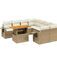 9-tlg. Garten-Sofagarnitur mit Kissen Beige Poly Rattan