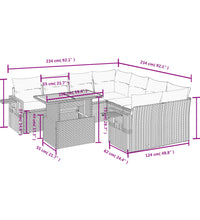 9-tlg. Garten-Sofagarnitur mit Kissen Beige Poly Rattan