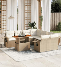 9-tlg. Garten-Sofagarnitur mit Kissen Beige Poly Rattan