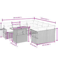 9-tlg. Garten-Sofagarnitur mit Kissen Beige Poly Rattan