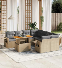 9-tlg. Garten-Sofagarnitur mit Kissen Beige Poly Rattan