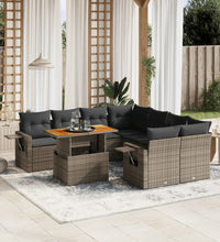 9-tlg. Garten-Sofagarnitur mit Kissen Grau Poly Rattan