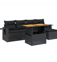 6-tlg. Garten-Sofagarnitur mit Kissen Schwarz Poly Rattan