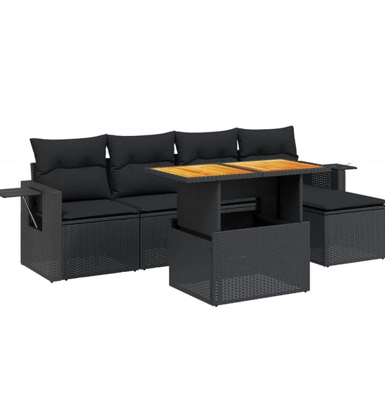 6-tlg. Garten-Sofagarnitur mit Kissen Schwarz Poly Rattan