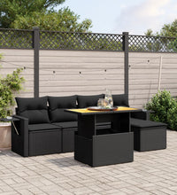 6-tlg. Garten-Sofagarnitur mit Kissen Schwarz Poly Rattan
