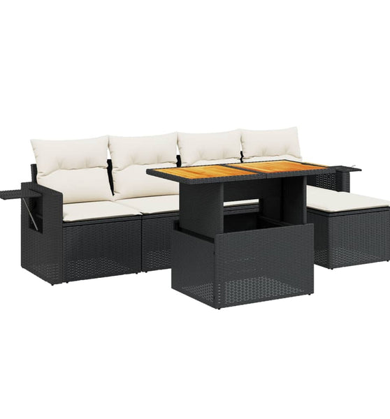 6-tlg. Garten-Sofagarnitur mit Kissen Schwarz Poly Rattan