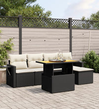 6-tlg. Garten-Sofagarnitur mit Kissen Schwarz Poly Rattan