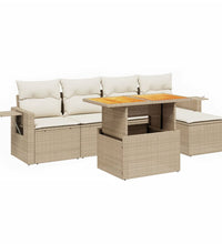 6-tlg. Garten-Sofagarnitur mit Kissen Beige Poly Rattan
