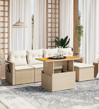 6-tlg. Garten-Sofagarnitur mit Kissen Beige Poly Rattan
