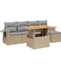 6-tlg. Garten-Sofagarnitur mit Kissen Beige Poly Rattan