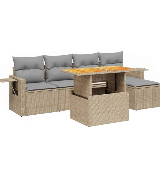 6-tlg. Garten-Sofagarnitur mit Kissen Beige Poly Rattan