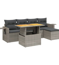 6-tlg. Garten-Sofagarnitur mit Kissen Grau Poly Rattan