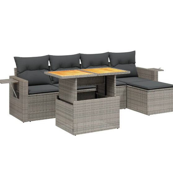 6-tlg. Garten-Sofagarnitur mit Kissen Grau Poly Rattan