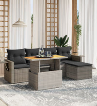 6-tlg. Garten-Sofagarnitur mit Kissen Grau Poly Rattan