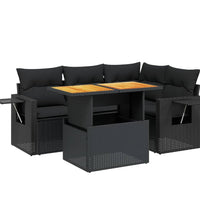 5-tlg. Garten-Sofagarnitur mit Kissen Schwarz Poly Rattan