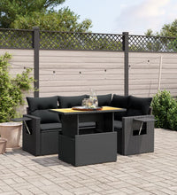 5-tlg. Garten-Sofagarnitur mit Kissen Schwarz Poly Rattan