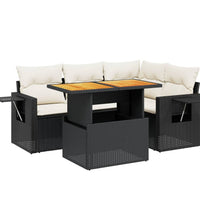 5-tlg. Garten-Sofagarnitur mit Kissen Schwarz Poly Rattan