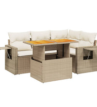 5-tlg. Garten-Sofagarnitur mit Kissen Beige Poly Rattan
