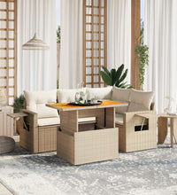 5-tlg. Garten-Sofagarnitur mit Kissen Beige Poly Rattan