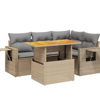 5-tlg. Garten-Sofagarnitur mit Kissen Beige Poly Rattan