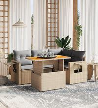 5-tlg. Garten-Sofagarnitur mit Kissen Beige Poly Rattan