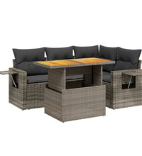 5-tlg. Garten-Sofagarnitur mit Kissen Grau Poly Rattan